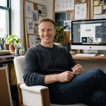 Jonathan Wilder seated in his studio